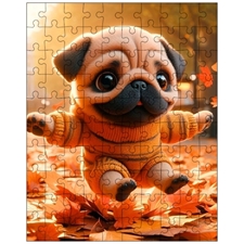 Pug Playing in Leaves Jigsaw Puzzle